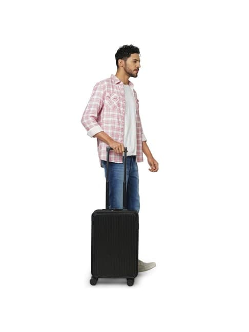 Perquisite Aluminium Trolly Black Textured Hard Cabin Bag - 56 cm