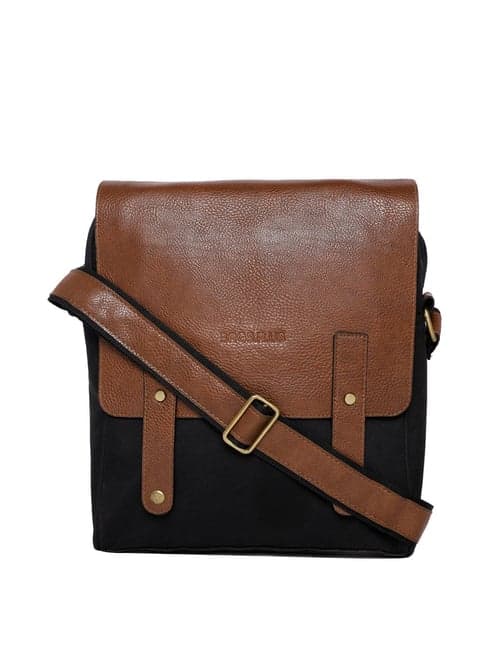BagsRUs Black and Brown Leather Medium Messenger Bag