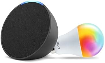 Amazon Echo Pop (Black) Smart Home Speaker Combo with Wipro Smart LED Bulb
