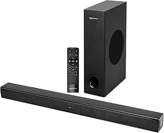 Amazon Basics Soundbar with Wired Subwoofer - 2.1 Channel, Remote Control, Black