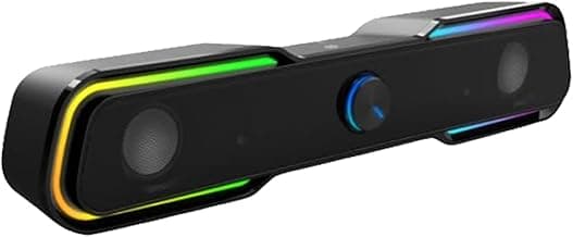HP DHE-6002 Wired Speaker - RGB Lighting, 3.5mm Connectivity, Black