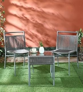 OUTAREA Rope Chairs with Glass Top Square Coffee Table - Outdoor Furniture Set