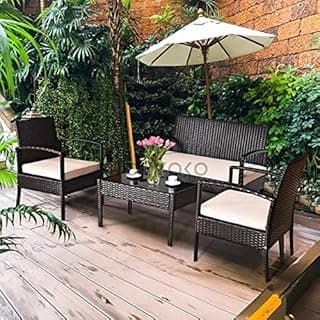 DEVOKO 4 Pieces Outdoor Patio Furniture Set Rattan Wicker Sofa & Table