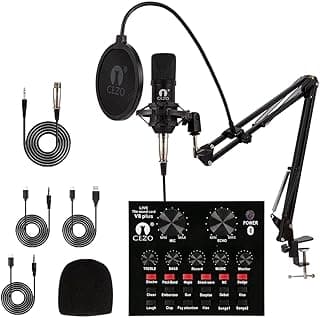 Cezo BM 800 Condenser Microphone Kit with Sound Card, Boom Arm, Pop Filter - Black