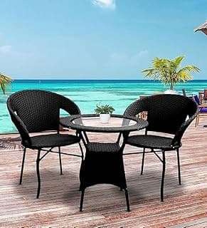 OUTAREA D-12 Outdoor Patio Furniture Set 2 Chairs & Table Balcony Set Black