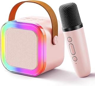 Rechargeable Wireless Mini Portable Bluetooth Karaoke Machine with Microphone and LED Lights