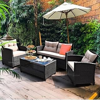 BRISHI Outdoor 4 Seater Wicker Sofa Set | Patio Furniture | Garden Conversation Set (Brown)