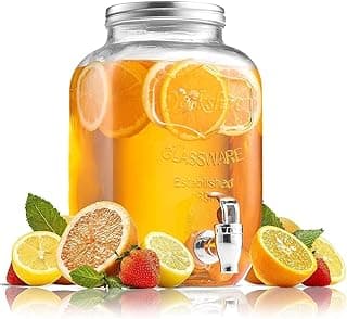 EVATTA 4 Litre Glass Juice Dispenser - Infused Water, Beer Dispenser - Airtight Lid Pitcher