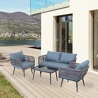 LOCCUS 4-Piece Outdoor Rope Patio Furniture Set - Conversation Garden Bistro Set