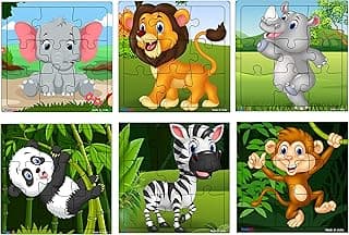 Fiddly's Wood 9-Piece Animal Jigsaw Puzzles for Kids (Pack of 6)