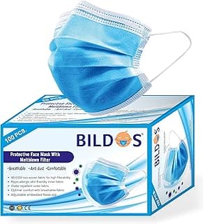 Bildos Non-Woven Fabric 3-Layer Disposable Face Mask With Nose Clip (Blue) (Pack of 100)