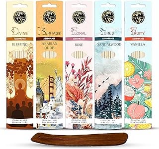 Soul & Scents Premium Incense Sticks Combo Pack (5 Fragrances) with Wooden Stand